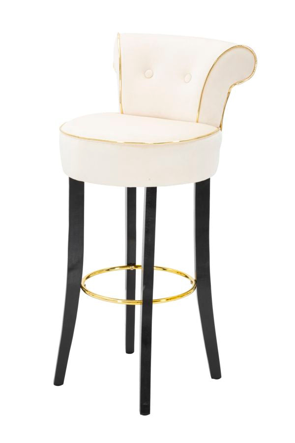Sgabello alto LUXY crema con gambe nere e anello poggiapiedi dorato, vista frontale #colore_Crema