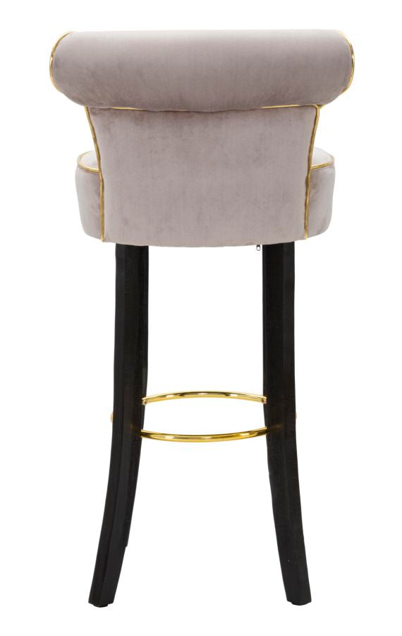 Sgabello alto LUXY grigio tortora visto da dietro con anello poggiapiedi dorato #colore_Grigio