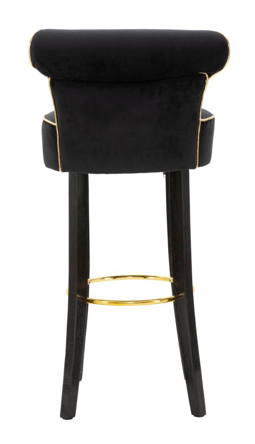 Sgabello alto LUXY nero visto da dietro con anello poggiapiedi dorato #colore_Nero