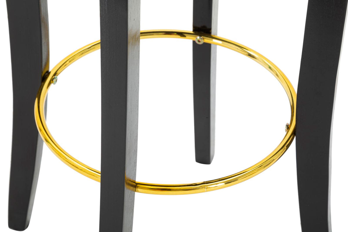 Base dello sgabello LUXY nero con gambe in legno e anello poggiapiedi dorato #colore_Nero
