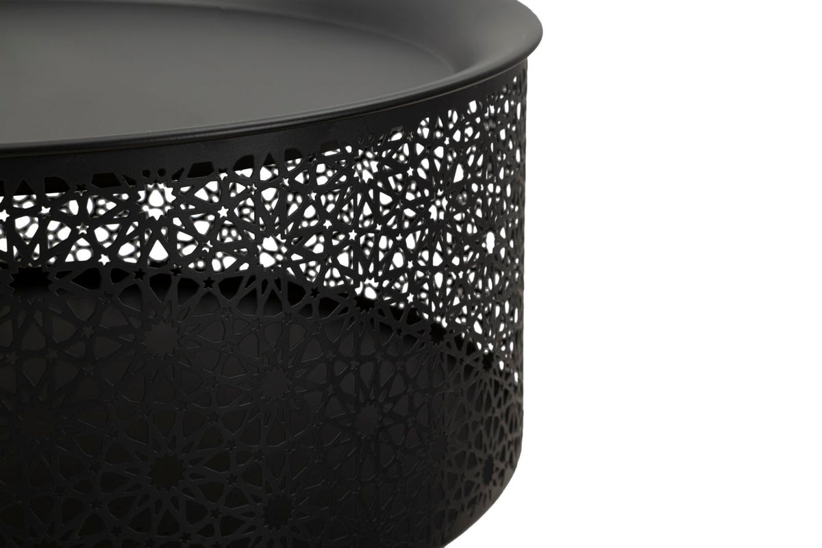 Metà superiore del tavolino BLACKY nero, con piano pieno e intaglio a stella #dimensione_Ø35 H50 cm