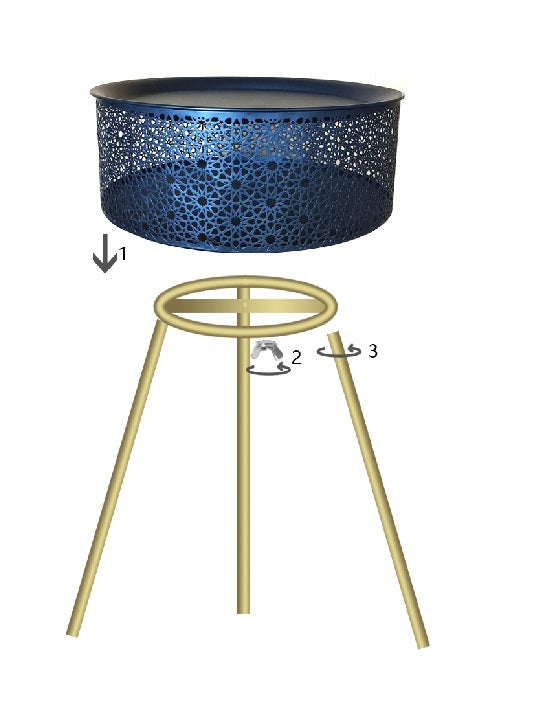 Tavolino BLACKY nero smontato in tre parti numerate per il montaggio #dimensione_Ø40 H65 cm