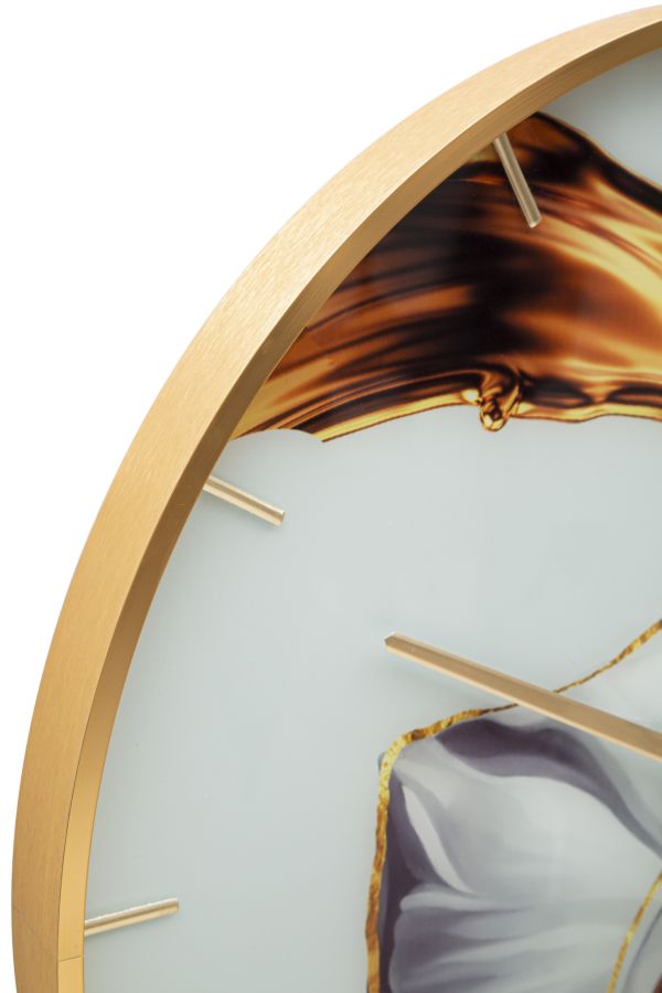 Metà sinistra dell'orologio GLASS ROSE oro con cornice satinata e tre indici dorati #dimensione_Ø60 cm