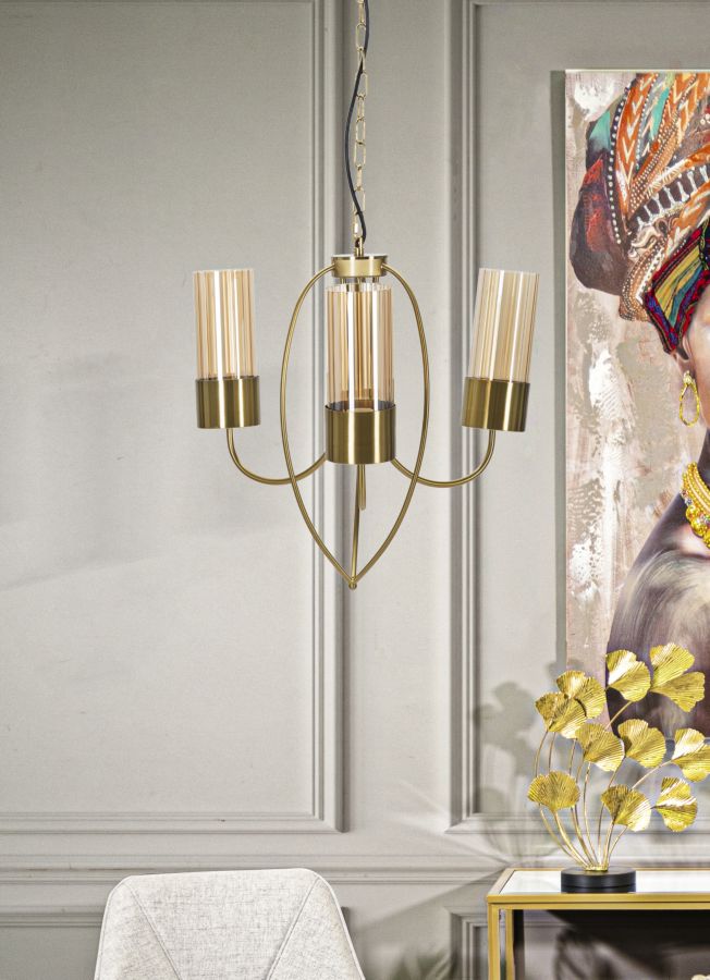 Lampadario in Metallo Dorato e Vetro 3 Luci Diametro 60 cm - VERSAILLES 3 LUCI