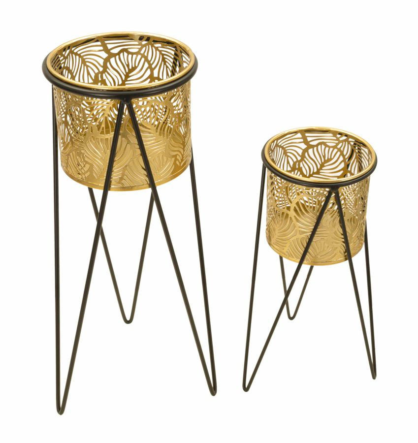 coppia_portavasi_metallo_dorato_con_intagli_foglie_46_cm__drakoppia