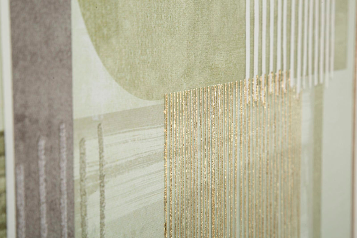 Primo piano della stampa su tela LIGNES con forme geometriche e righe dorate #colore_Naturale