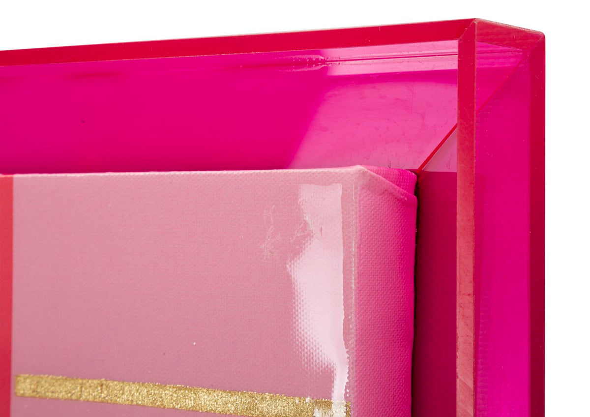Dettaglio dello spessore della cornice fucsia in plexiglas del quadro ACRYLIC con supporto sul retro #colore_Fucsia