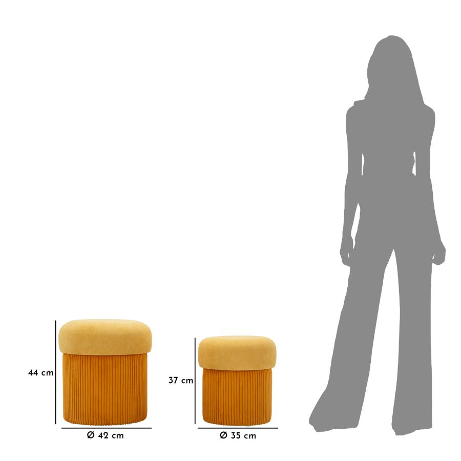 Misure dei pouf ASPEN oro: 44 cm di altezza e Ø 42 cm #colore_Oro