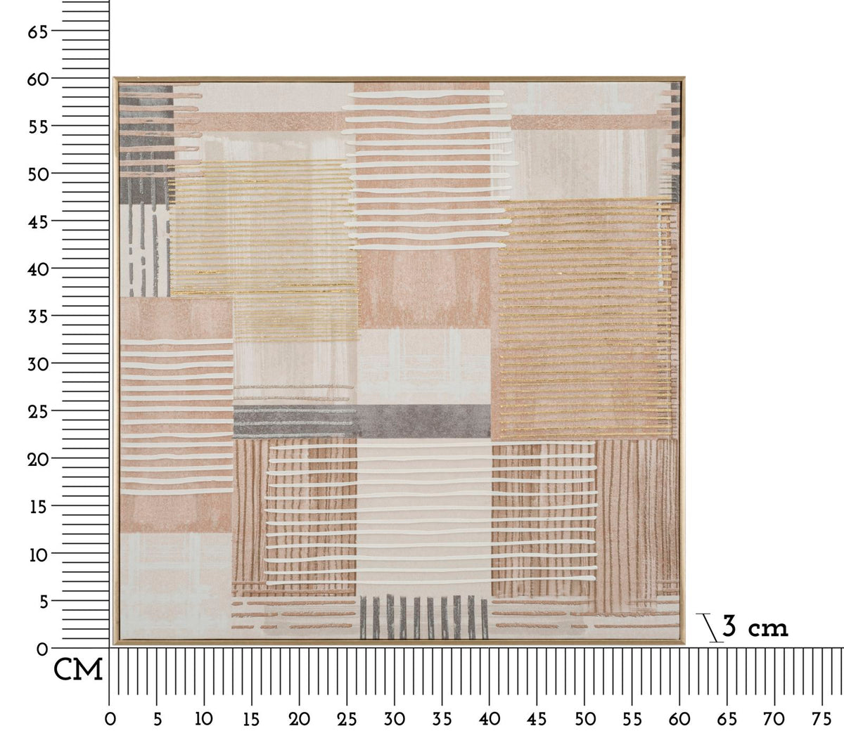 Quadro LIGNES multicolore con misure 60x60 cm e profondità di 3 cm indicate con righello #colore_Multicolore