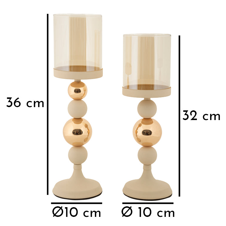 Misure del portacandele GLASSY crema: 36 cm e 32 cm di altezza, diametro 10 cm #colore_Crema
