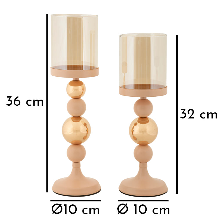 Misure del portacandele GLASSY rosa: 36 cm e 32 cm di altezza, diametro 10 cm #colore_Rosa