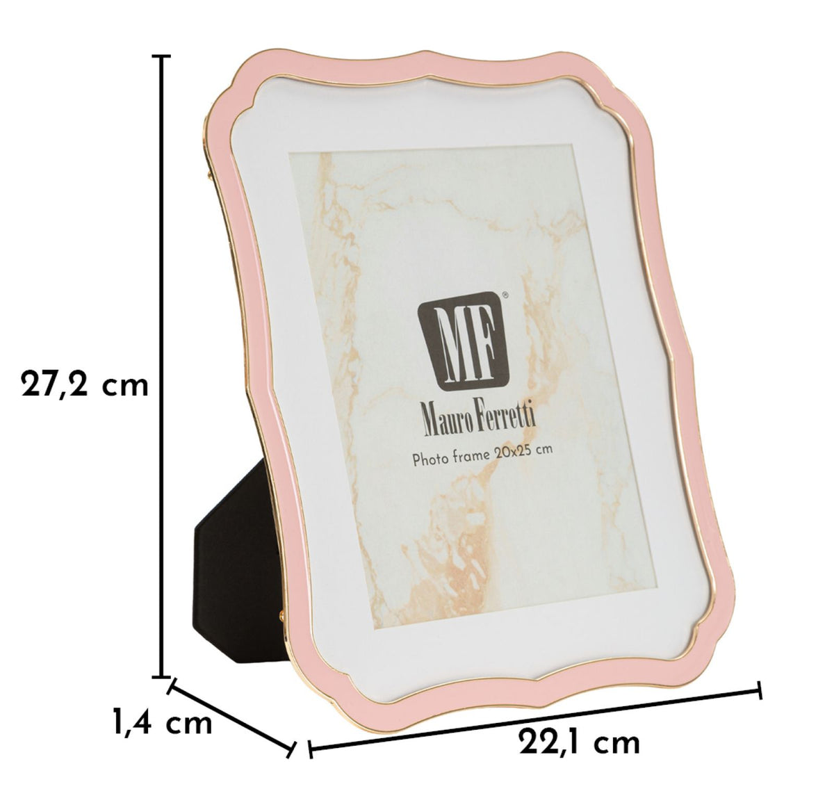 Portafoto MARGOT rosa con cavalletto posteriore, misure 27,2 x 22,1 cm e spessore 1,4 cm #colore_Rosa