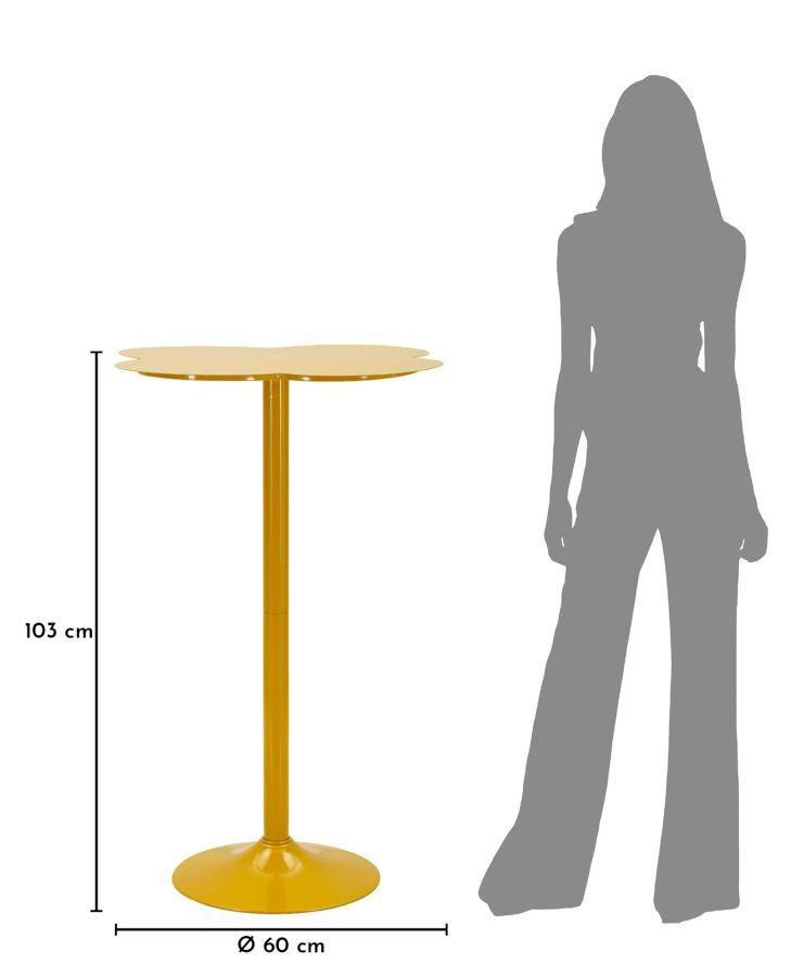 Misure del tavolo CLOX: 103 cm di altezza e base Ø 60 cm #colore_Senape