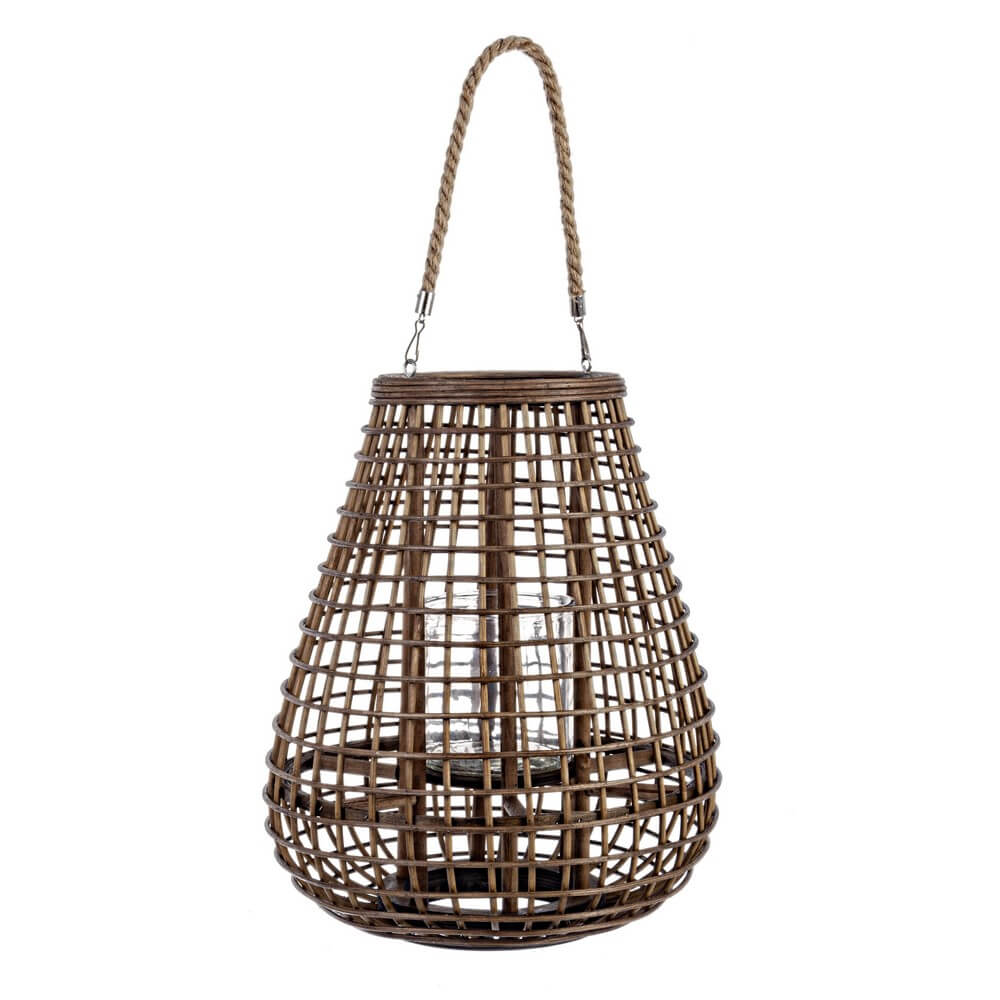 Set di 2 Lanterne in Rattan con Manico in Corda di Iuta e Vetro - BRYANT