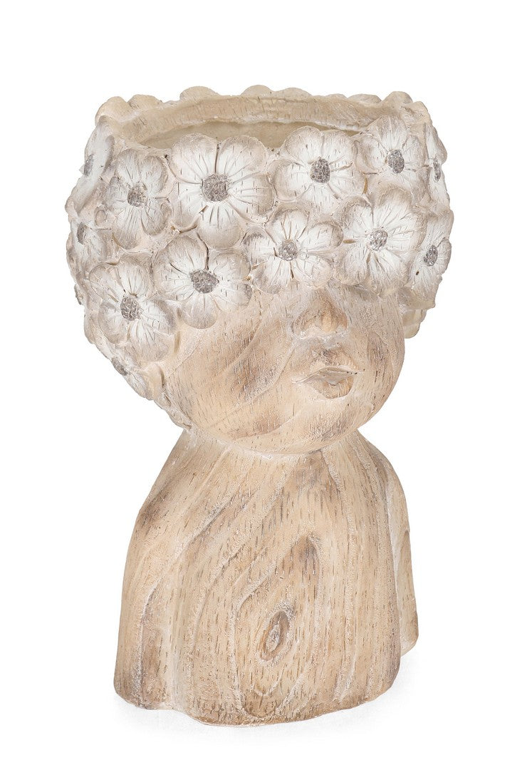 Set di 2 Porta Vaso Volto Femminile con Fiori in Magnesia H40 - BLOSSY