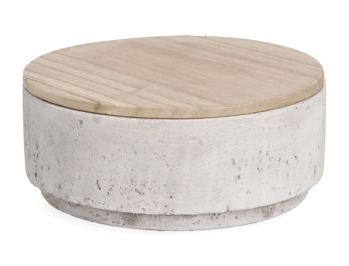 Set di 3 candele in paraffina con vaso in cemento e coperchio in legno - CHRISTINA