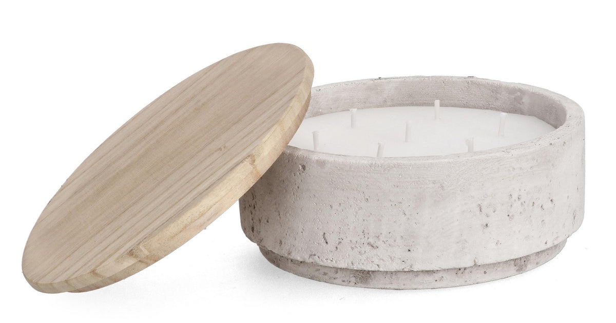 Set di 3 candele in paraffina con vaso in cemento e coperchio in legno - CHRISTINA