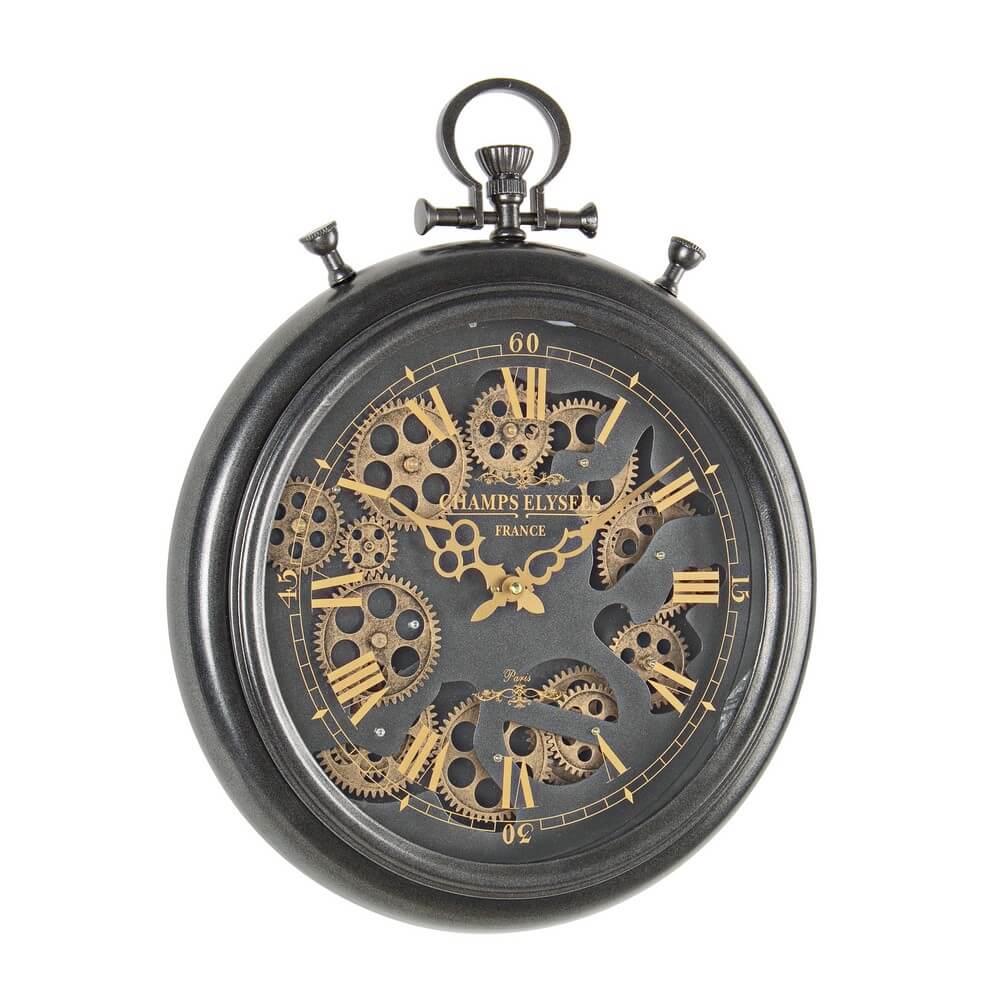 Orologio da Parete Tondo con Ingranaggi a Vista Nero 40 cm - COSTIERA