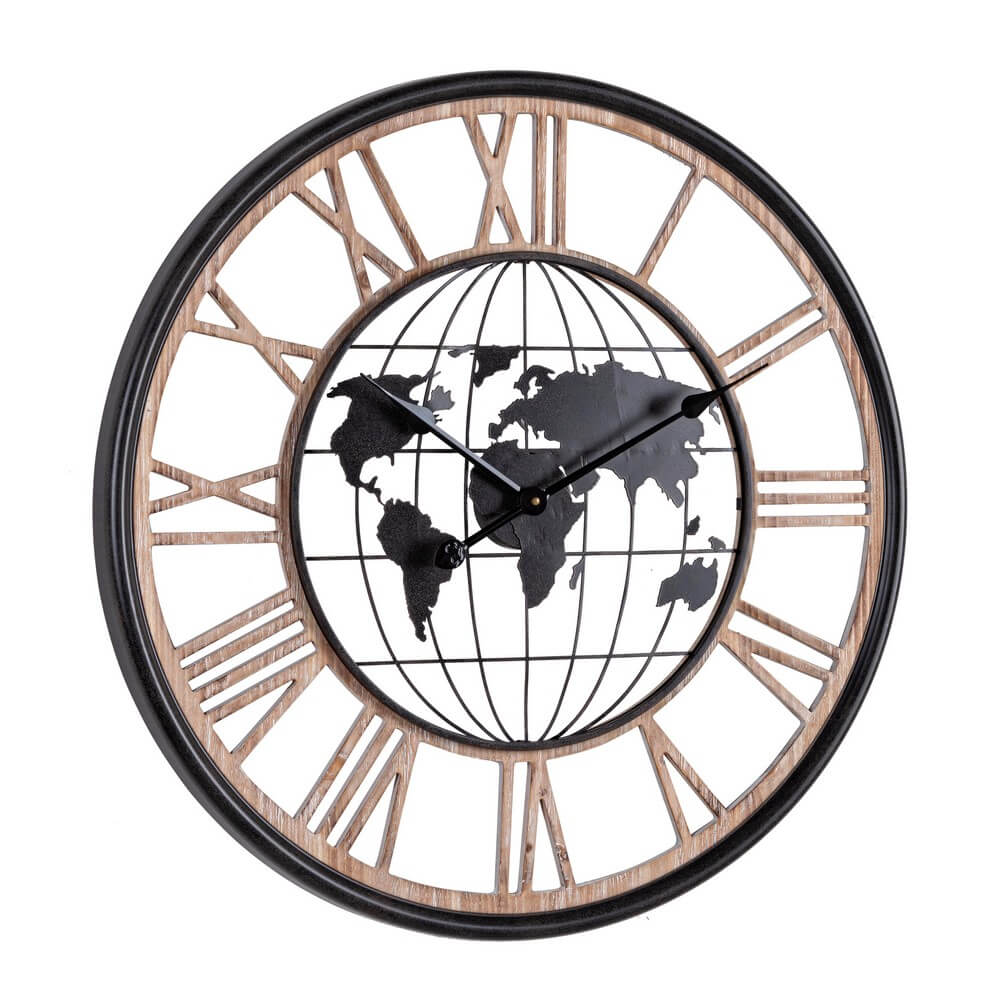 Orologio da Parete in MDF e Acciaio con Mappamondo 70 cm - REGALITÀ