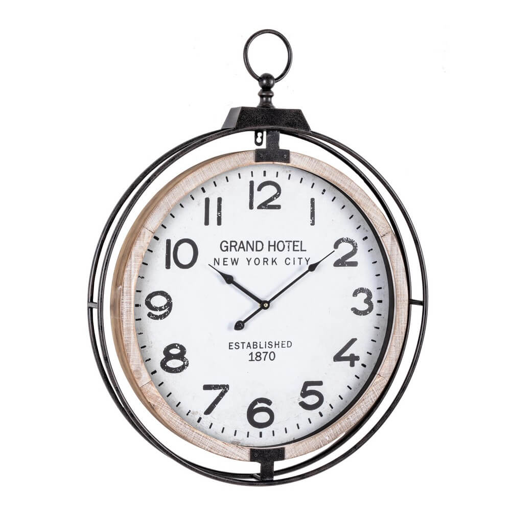 Orologio da Parete Rotondo Vintage Legno e Metallo 62x79 cm - REGALITÀ