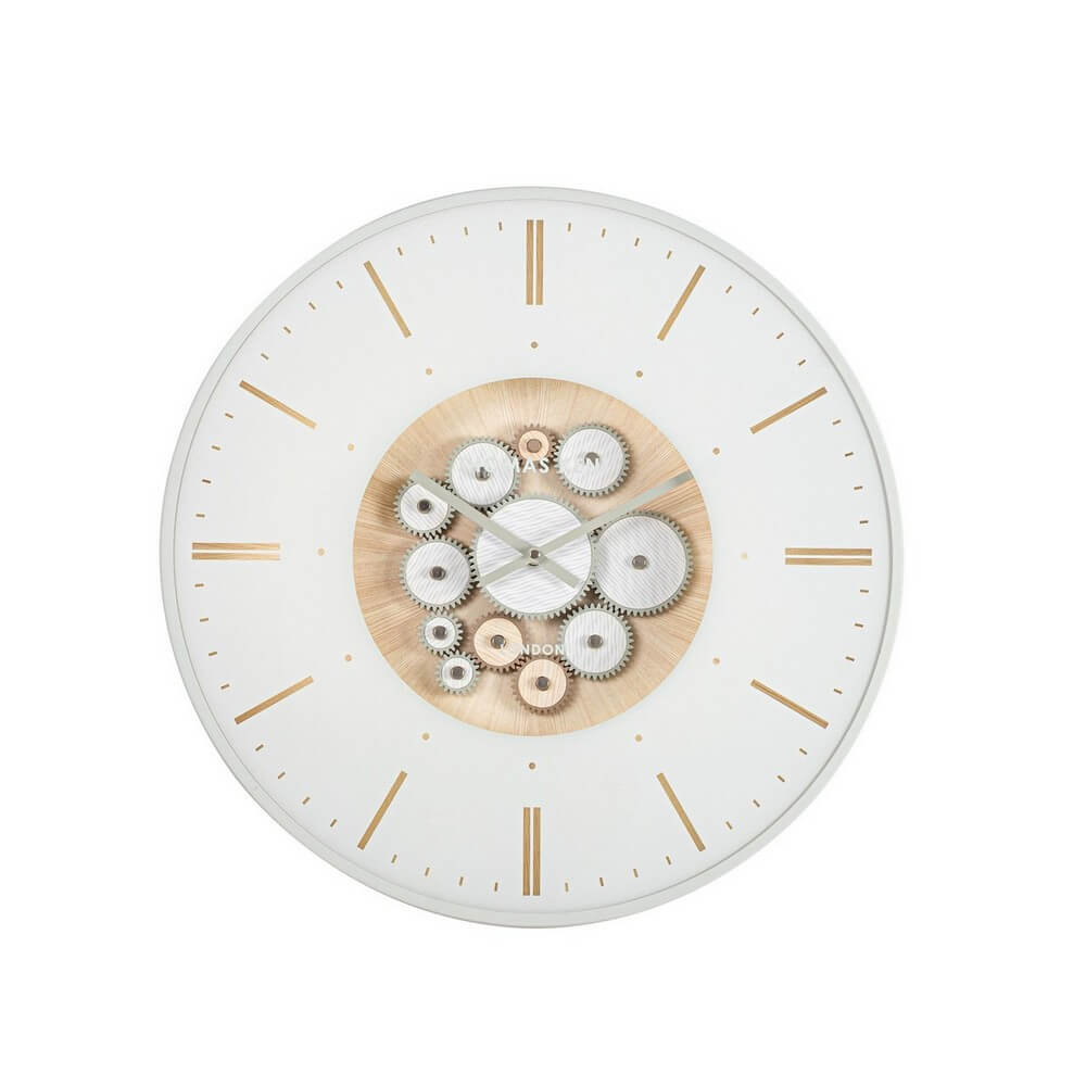 Orologio da Parete con Ingranaggi a Vista Bianco e Oro 53cm - INDUSTRY