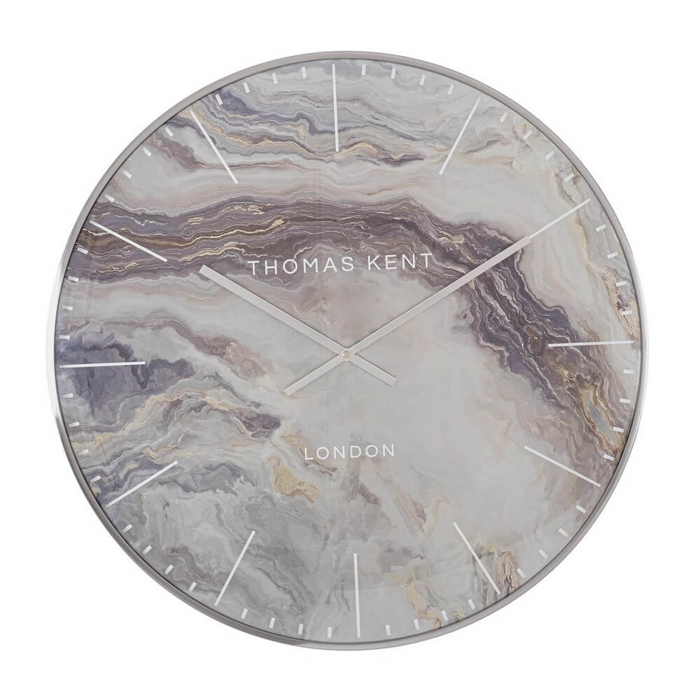 Orologio da Parete Rotondo Effetto Marmo con Cornice Argento 65 cm - VEINING