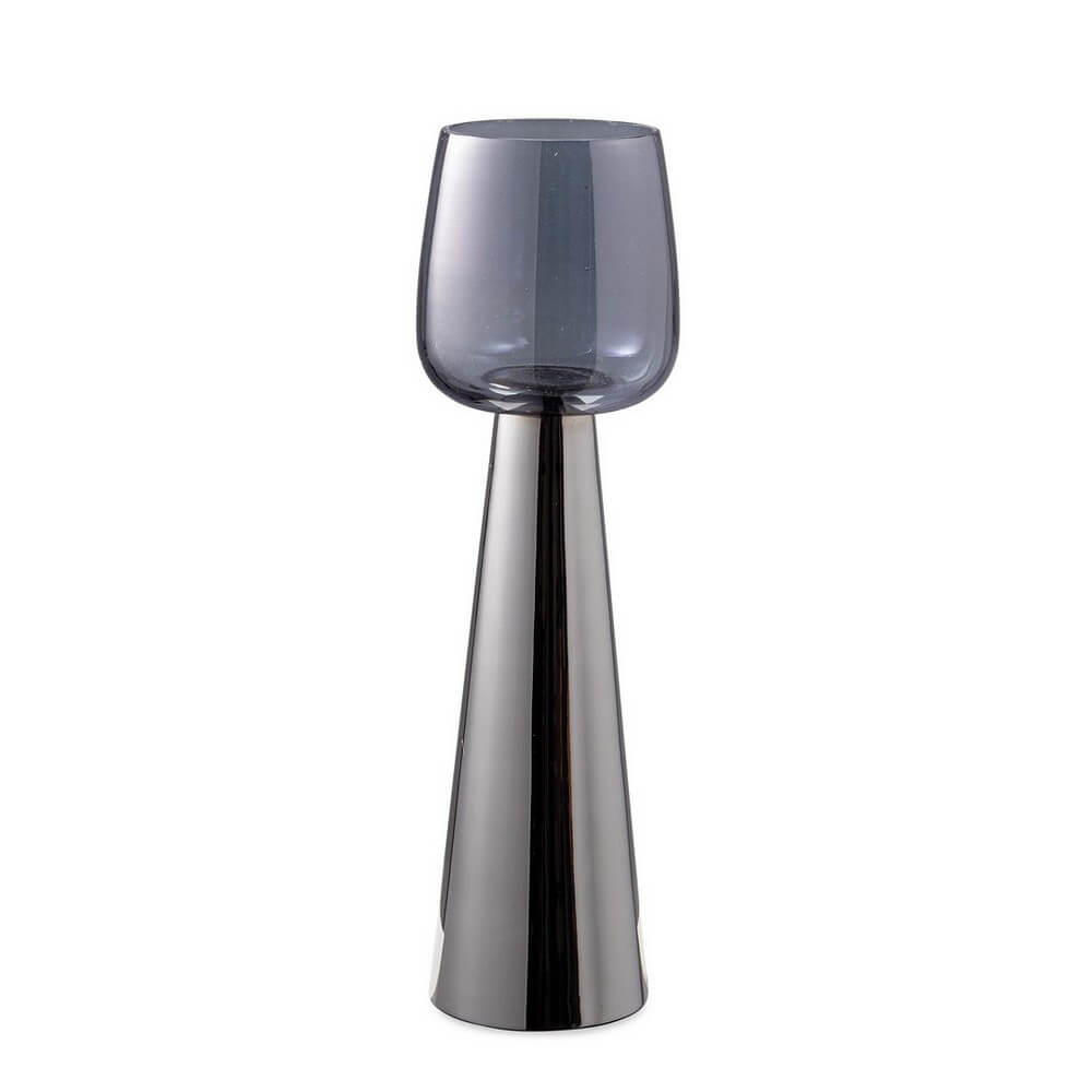 Portacandela in Metallo e Vetro Fumé Artigianale Alto 30 cm - MYTHRI