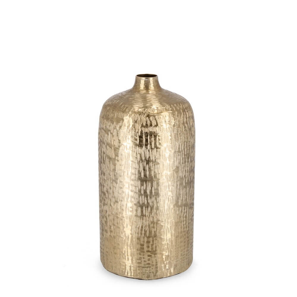 Vaso Bottiglia Decorativo in Alluminio Martellato Dorato H38 - BROOKS