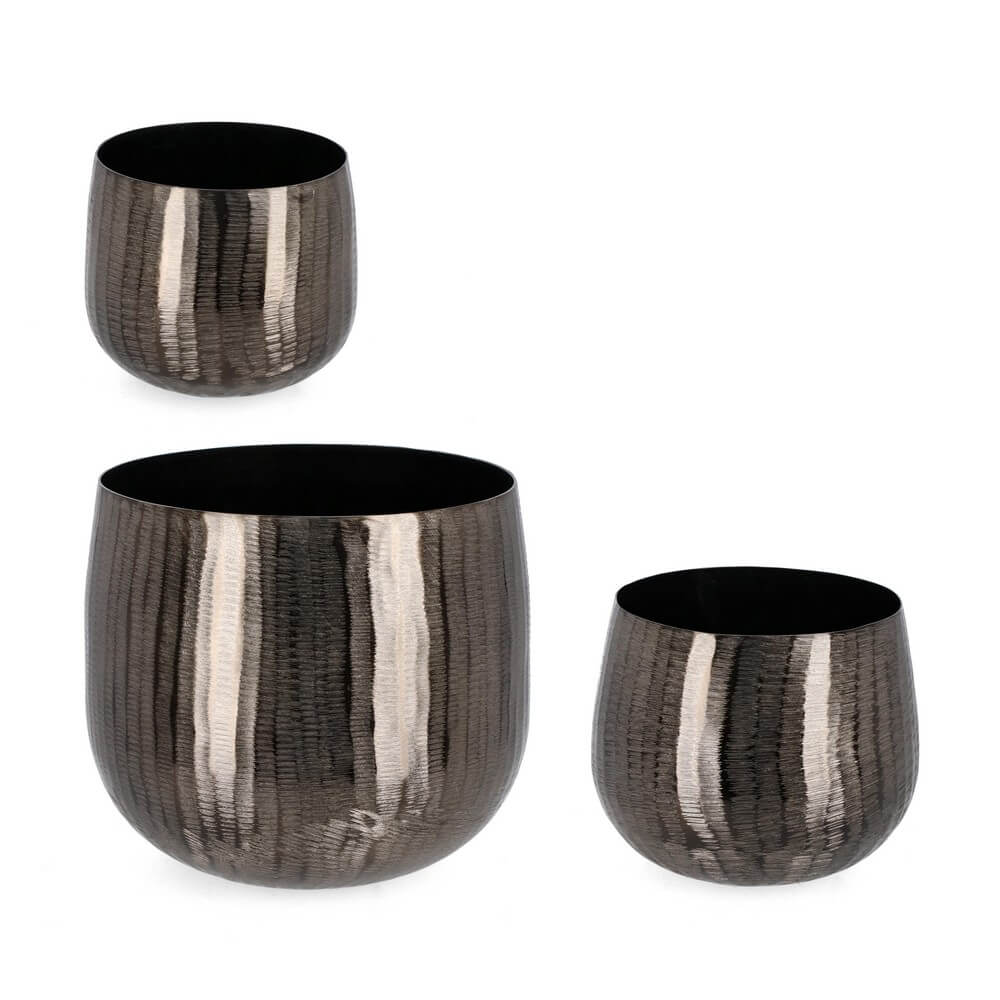 Set da 3 Porta Vaso in Alluminio Lavorato Artigianalmente Antracite - MEI-JING