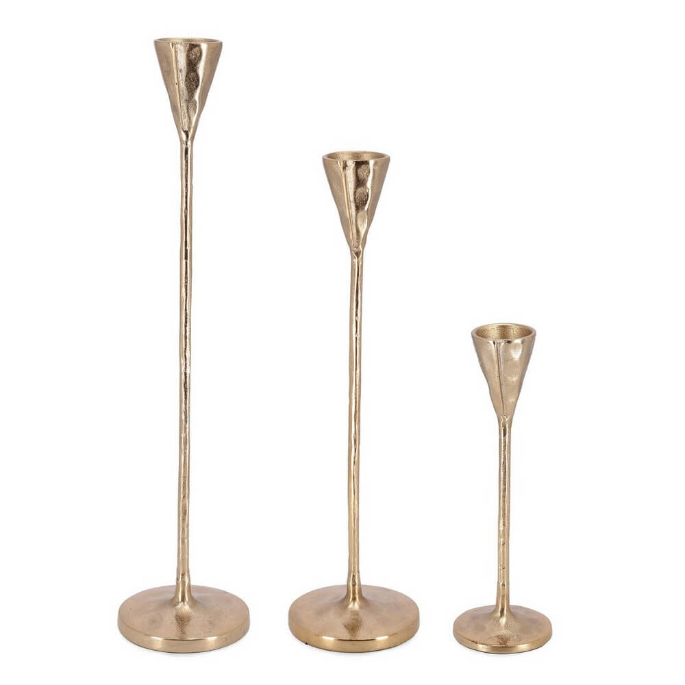 Set da 3 Candelabri in Alluminio Dorato Fatti a Mano - CANDELABRO