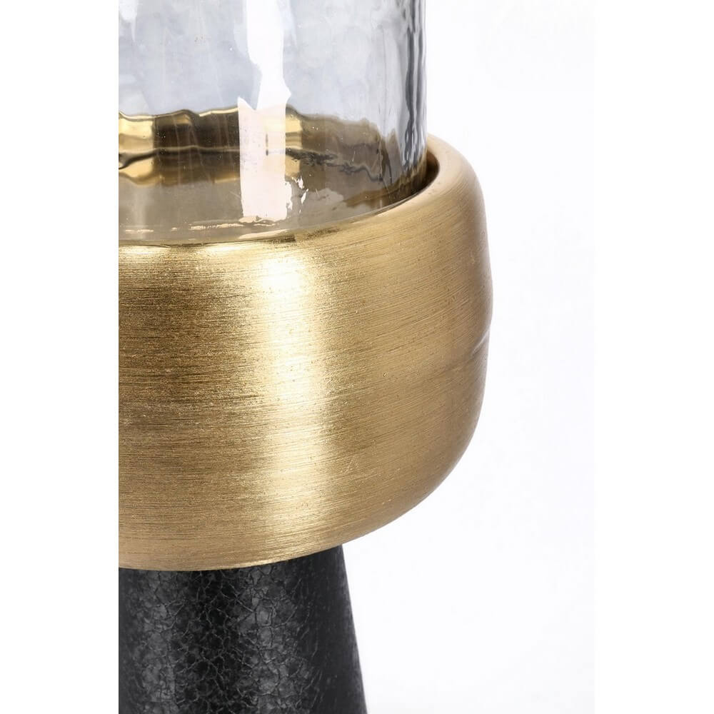 Set di 2 portacandele in alluminio nero con vetro e finitura oro - SAGAR