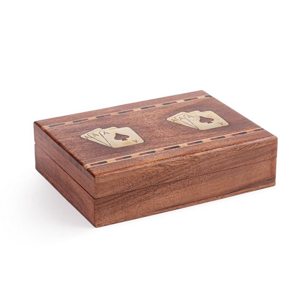 Scatola Portacarte in Legno di Acacia con Due Mazzi da Gioco - CARTE
