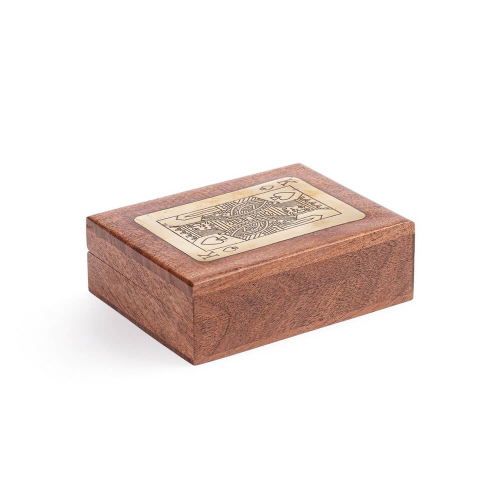 Scatola Decorativa in Legno di Acacia con Carte da Gioco 10,8x8,5 - CARTE