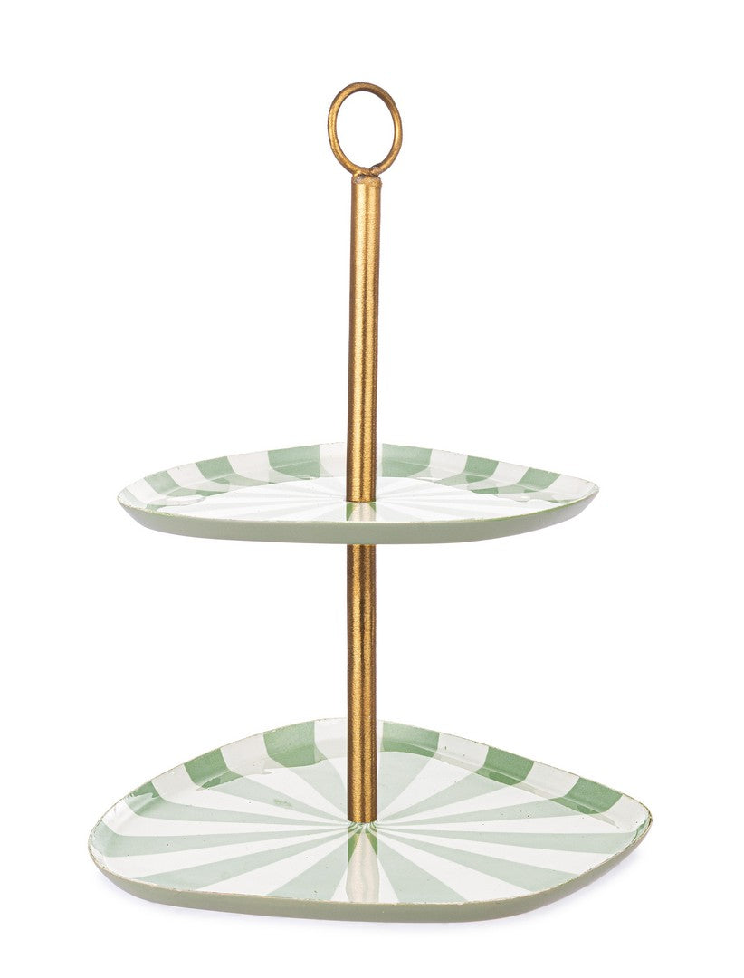 Set di 4 Alzate a 2 Piani in Metallo Decorativo Verde e Bianco - DONYA