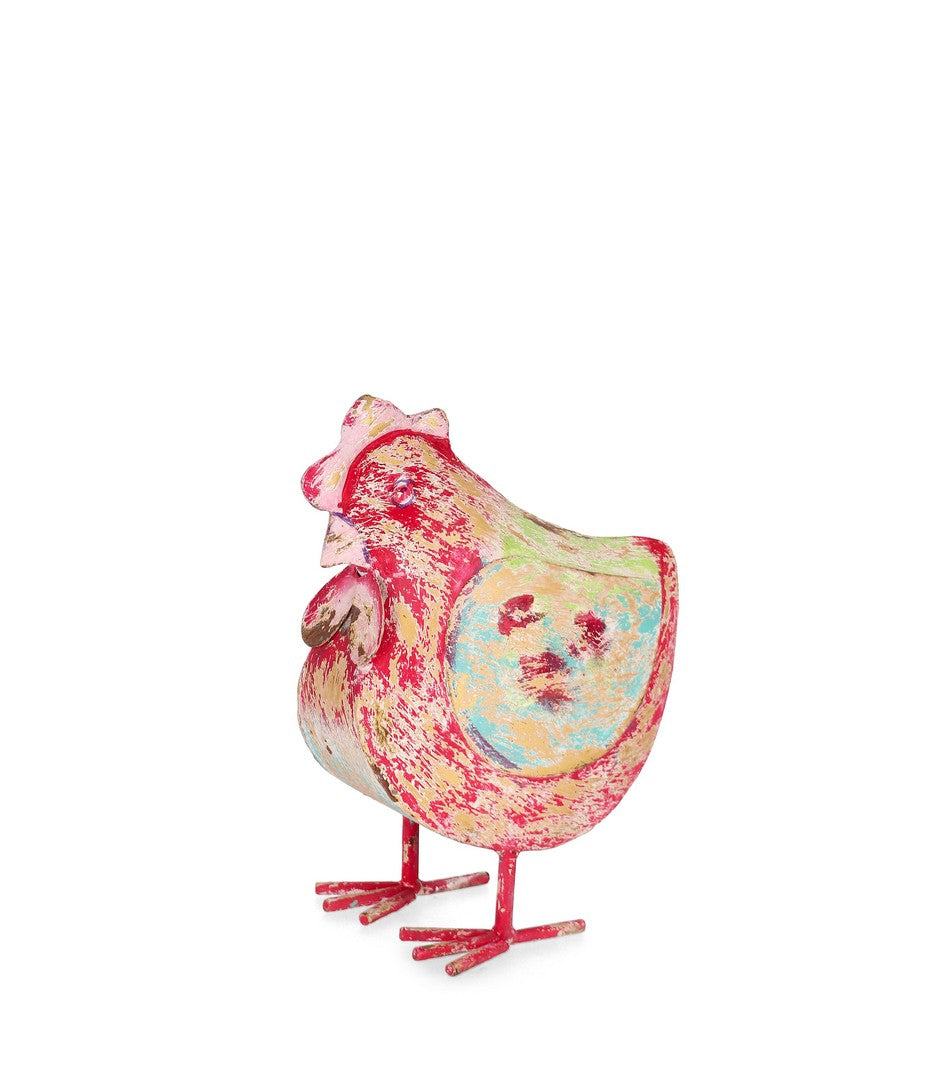 Set di 2 Galline Decorative in Metallo Multicolor Stile Vintage H31 - GALLINA