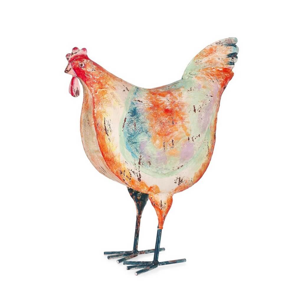 Scultura decorativa gallina in metallo multicolor per interno ed esterno - GALLINA
