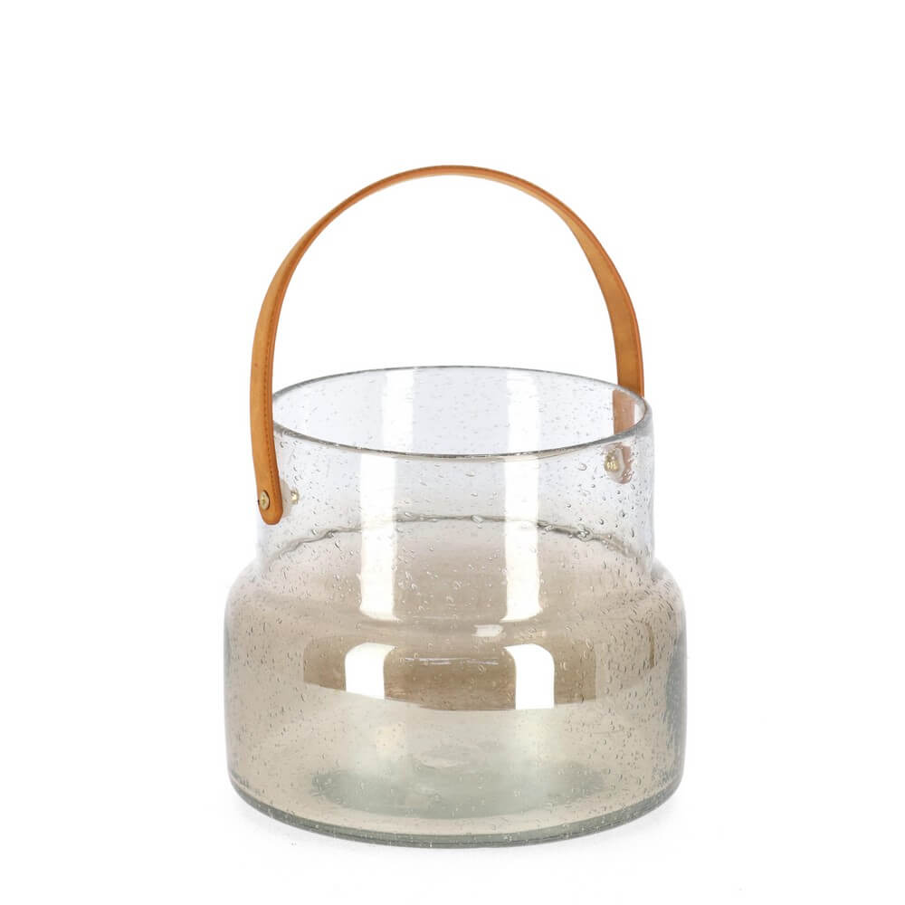 Vaso in Vetro Soffiato con Manico in Similpelle Beige - HYE-JIN