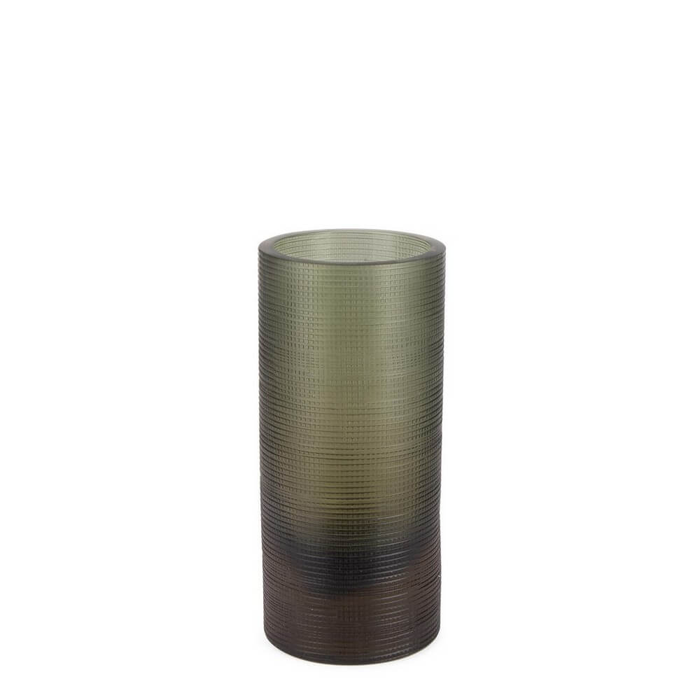 Vaso cilindrico in vetro satinato verde fatto a mano H22 - YAMINI
