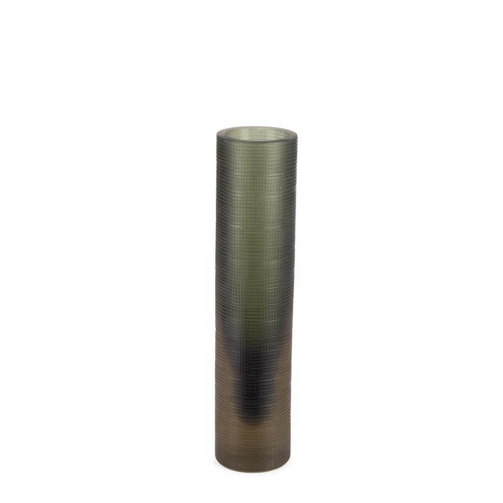 Vaso Cilindrico in Vetro Satinato Verde Fatto a Mano H30,5 cm - YAMINI
