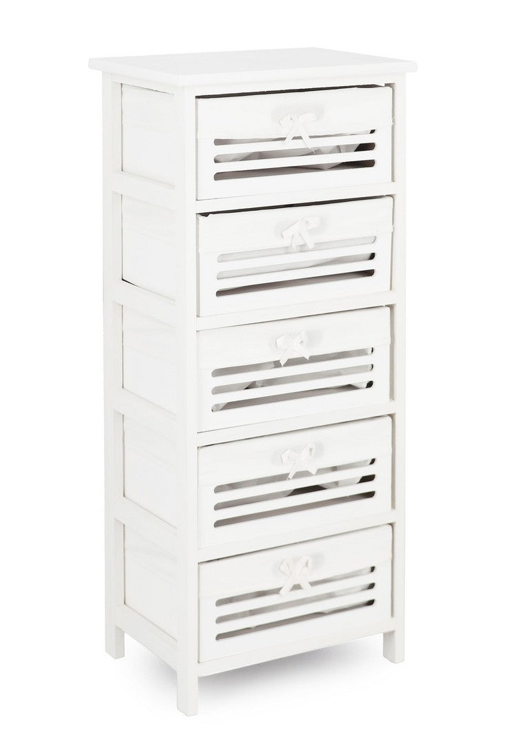 Cassettiera in Legno Bianco 5 Cassetti Stile Shabby Chic - LENY