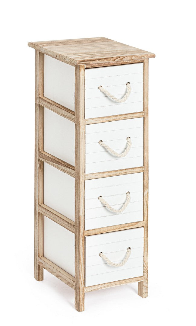 Cassettiera 4 Cassetti in Legno Stile Marino con Maniglie in Corda - YVETTE