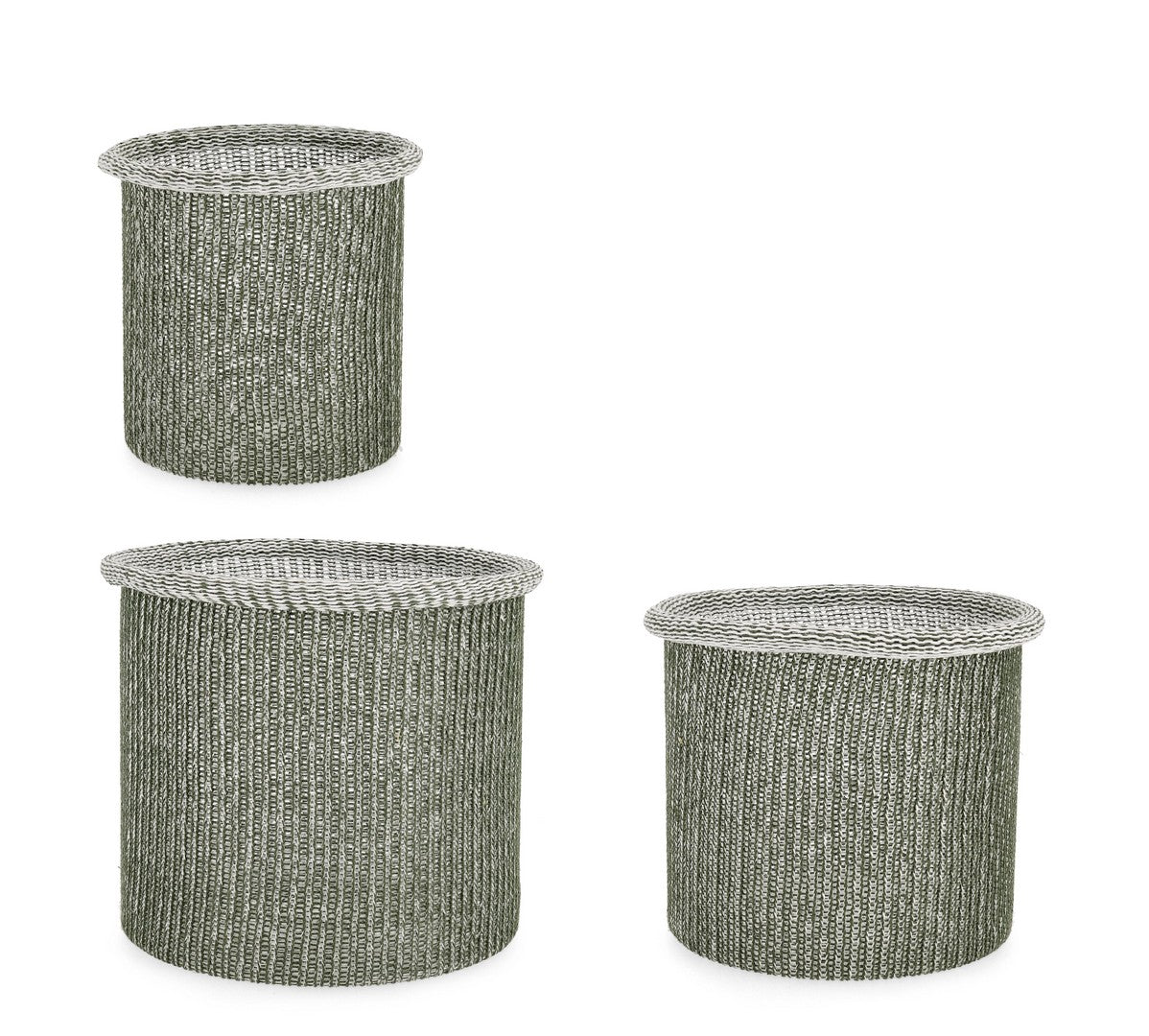 Set di 4 Set da 3 Ceste Intrecciate in Poliestere e Cotone Verde - AMALYA