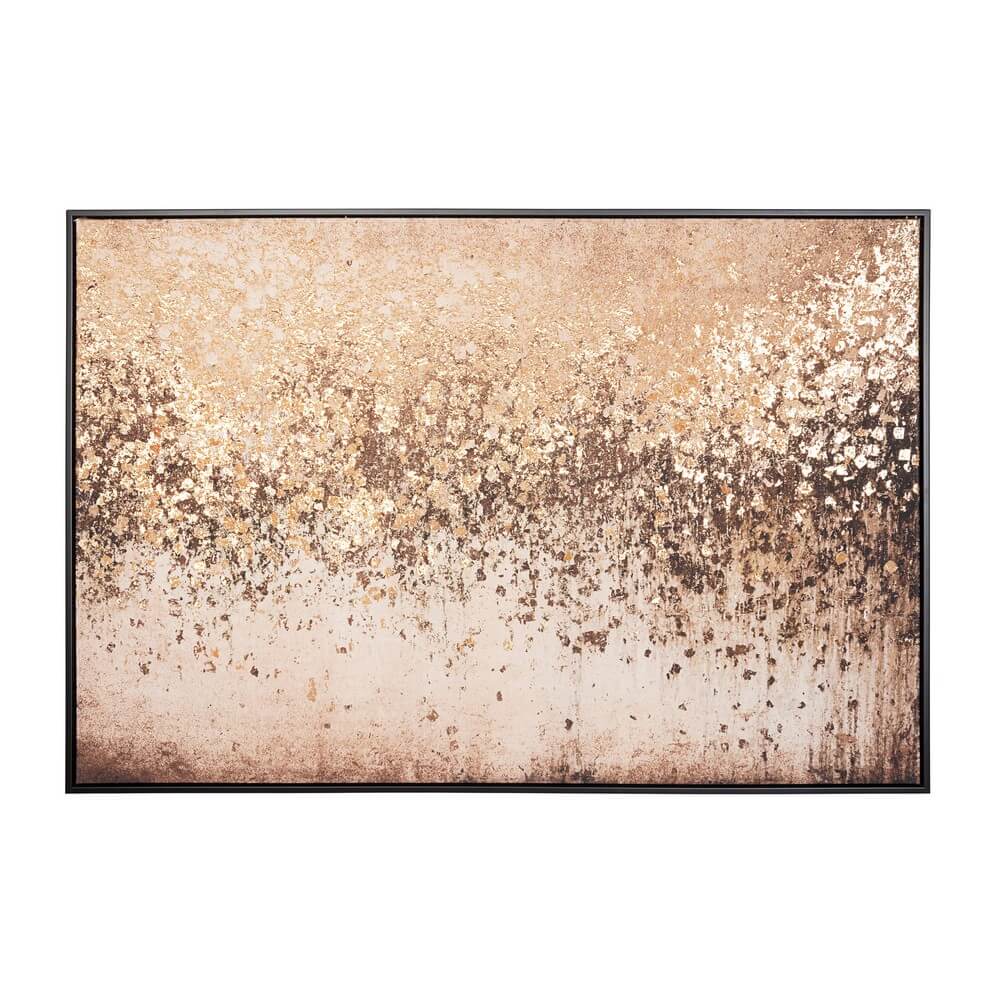 Quadro Astratto con Cornice Stampa su Tela Foglie Dorate 122x82 - IGOR