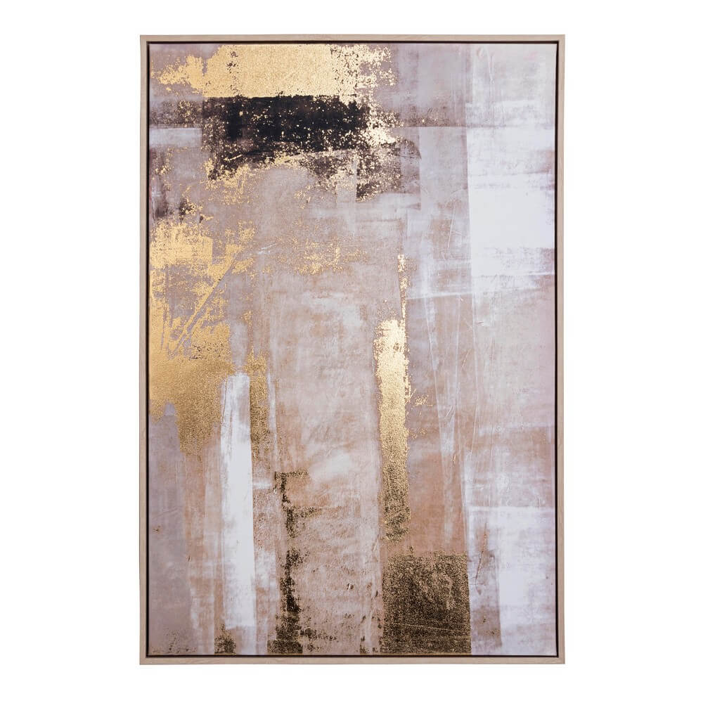 Quadro Astratto con Cornice Stampa su Tela Foglie Dorate 62x92 - IGOR