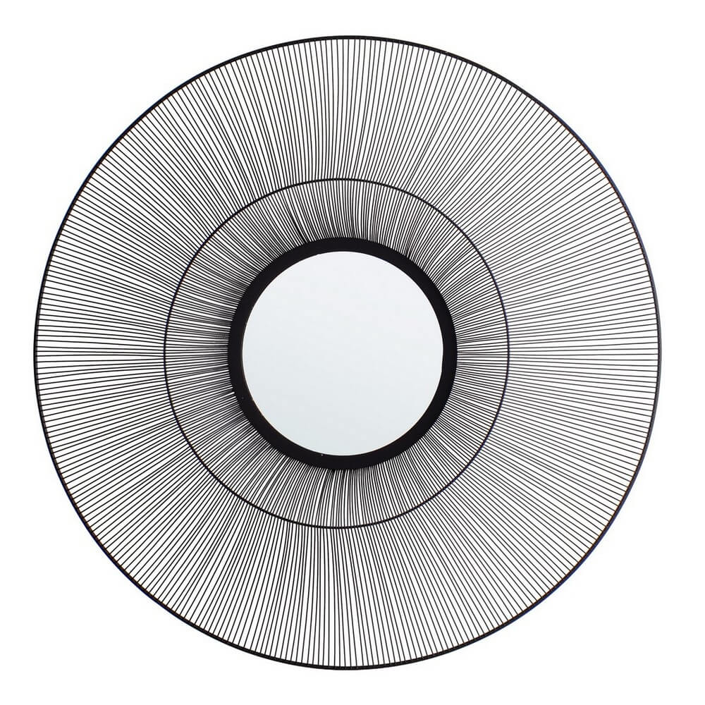 Specchio Rotondo da Parete con Cornice in Filo di Metallo Nero - ZELENA