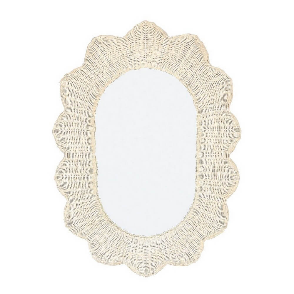Specchio Ovale con Cornice in Rattan Intrecciato Beige - IRELE