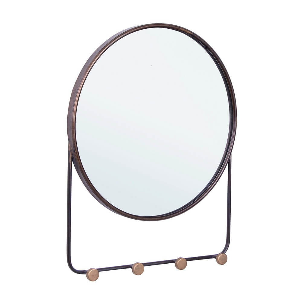 Set di 2 Specchi Rotondi con Cornice e 4 Ganci in Acciaio - COLLINS