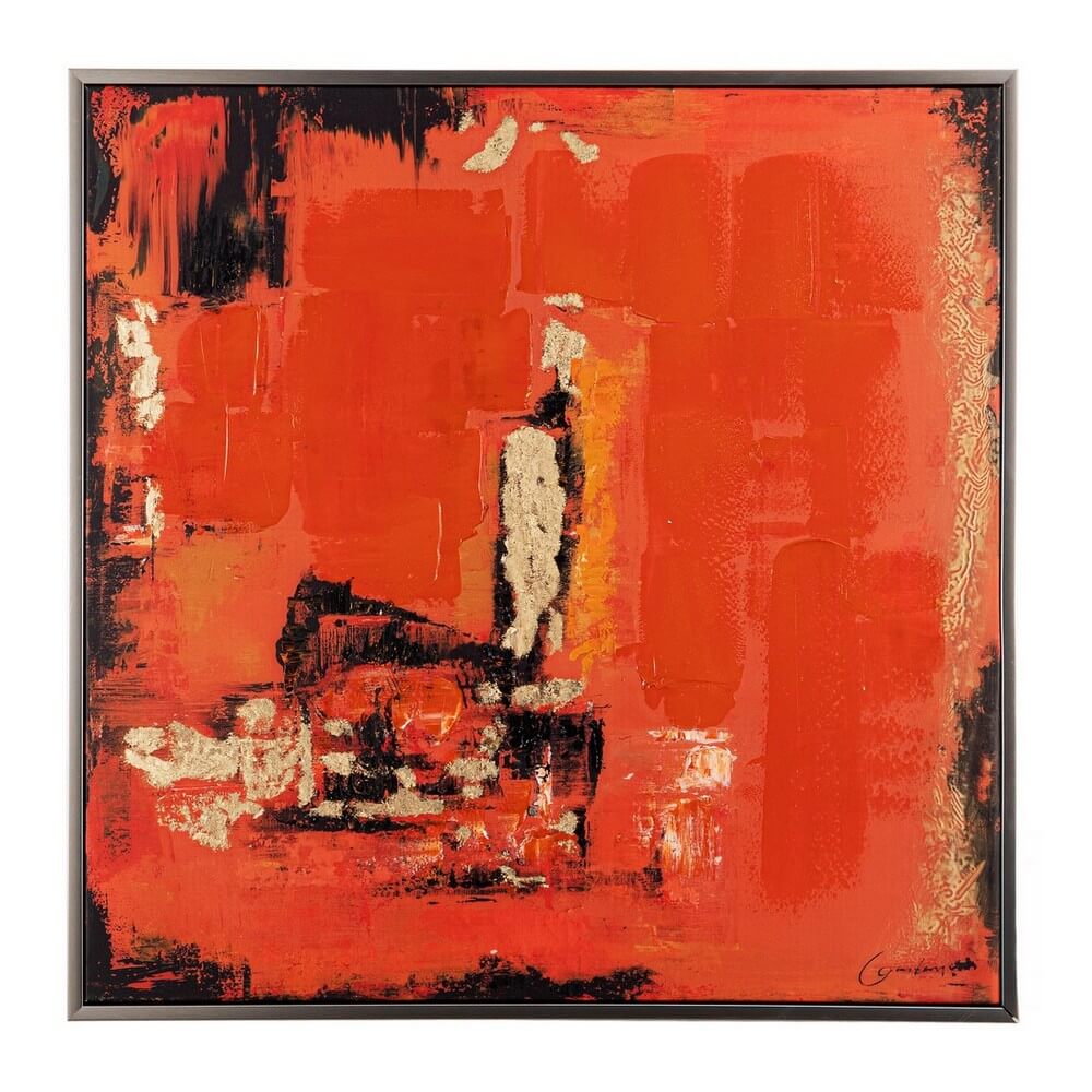 Quadro Astratto Dipinto a Mano su Tela con Cornice 100x100 cm - CROWN