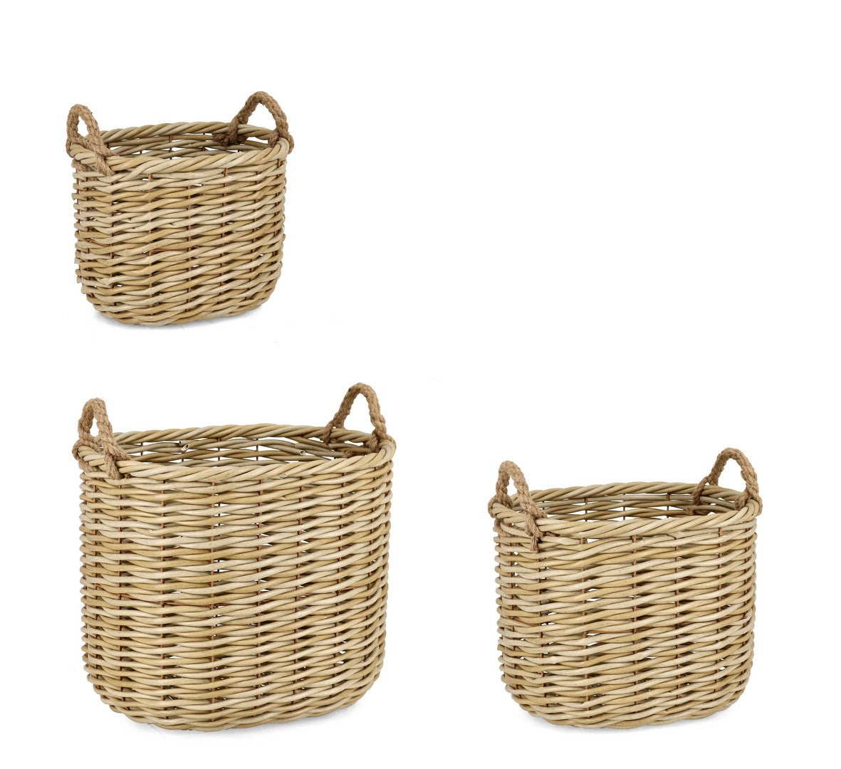 Set da 3 Ceste Rotonde in Polyrattan Naturale con Manici - JULEN