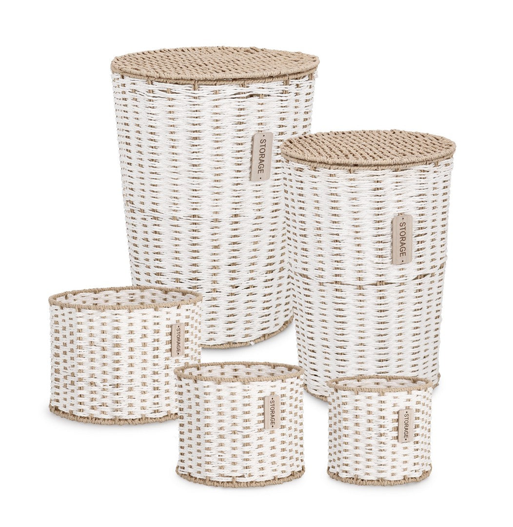 Set di 2 Set da 2 Portabiancheria con 3 Ceste in Corda di Carta Intrecciata - BERTHA